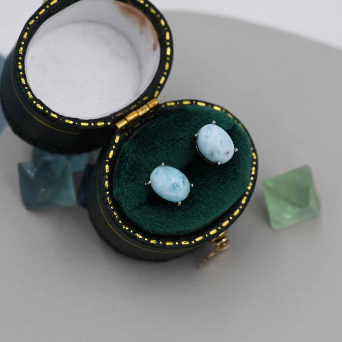 Genuine Larimar Stone Oval Stud Earrings in Sterling Silver, Blue Larimar Stud, Natural Semi-Precious Gemstones, Minimalist Earrings
