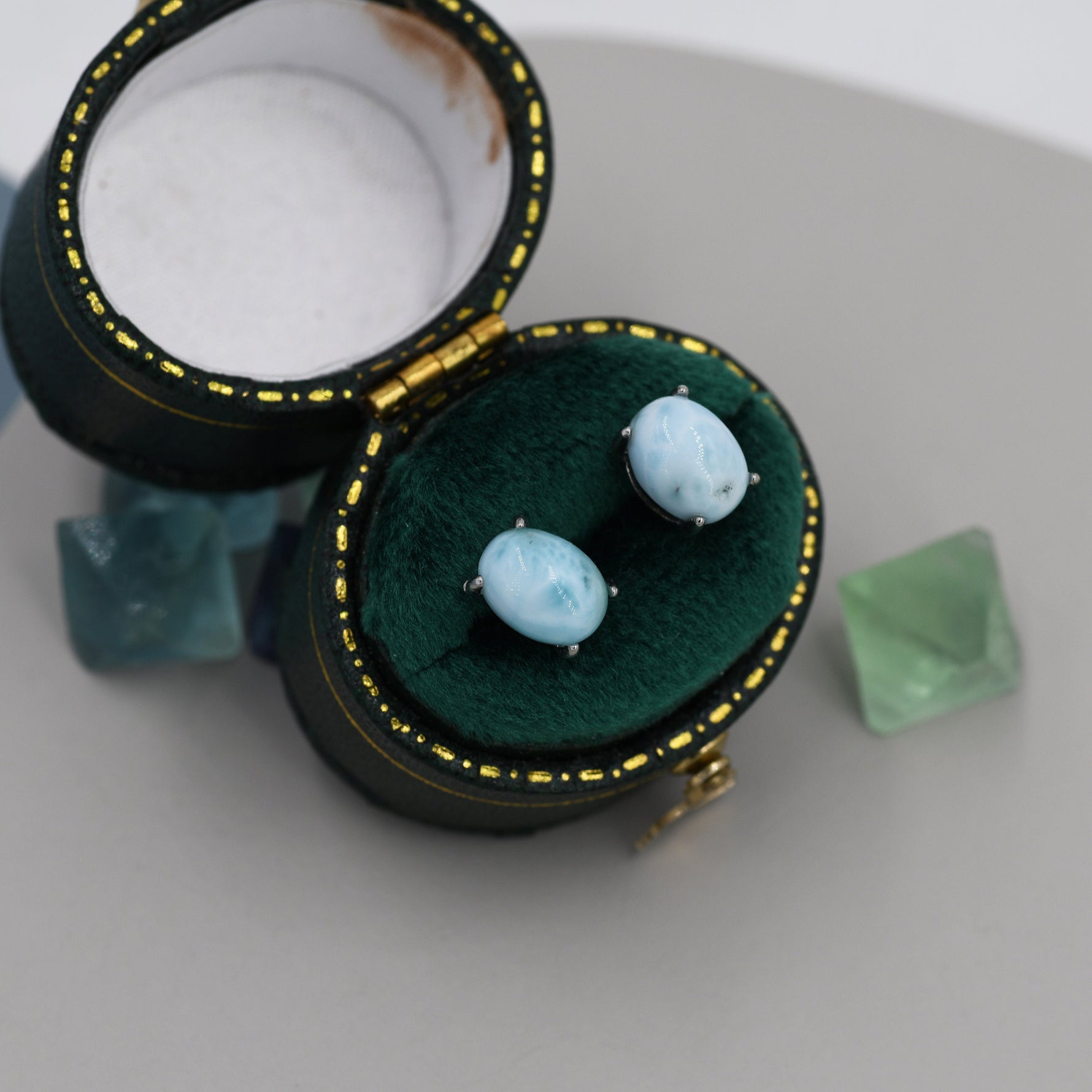 Genuine Larimar Stone Oval Stud Earrings in Sterling Silver, Blue Larimar Stud, Natural Semi-Precious Gemstones, Minimalist Earrings