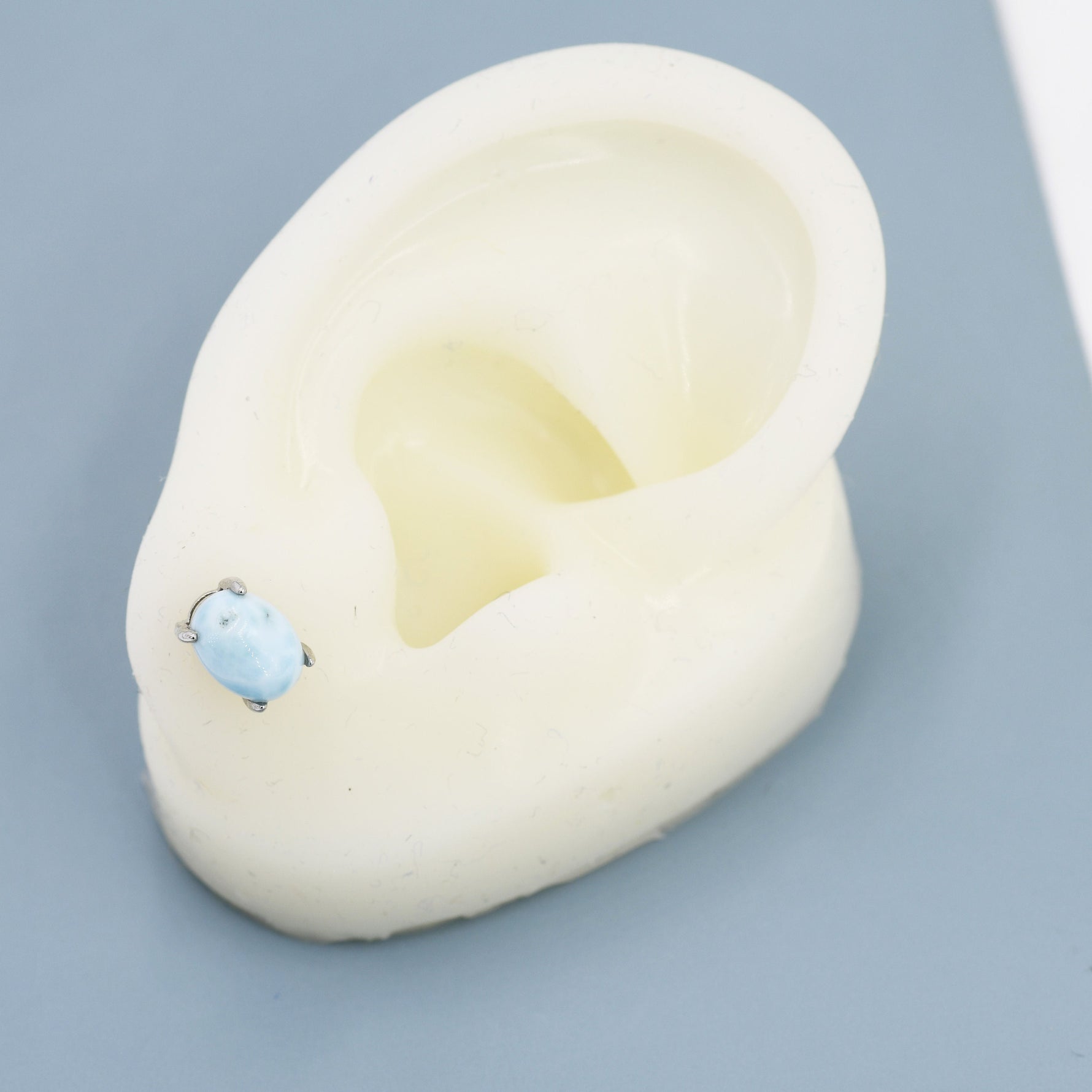 Genuine Larimar Stone Oval Stud Earrings in Sterling Silver, Blue Larimar Stud, Natural Semi-Precious Gemstones, Minimalist Earrings