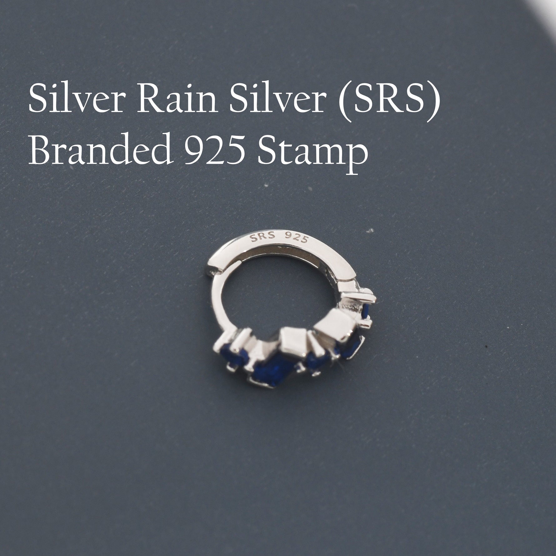 Sapphire Blue Baguette CZ Cluster Huggie Hoop in Sterling Silver, Silver or Gold, Geometric Hoop Earrings, Irregular Shaped