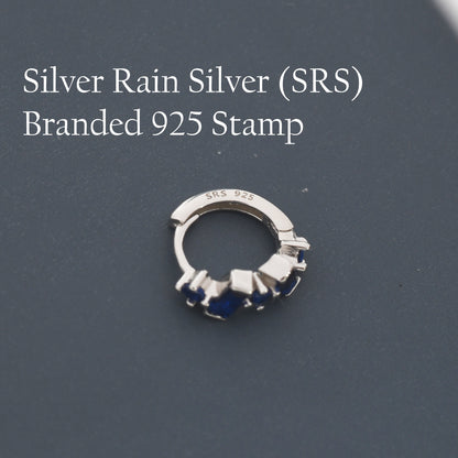 Emerald Green Baguette CZ Cluster Huggie Hoop in Sterling Silver, Silver or Gold, Geometric Hoop Earrings, Irregular Shaped