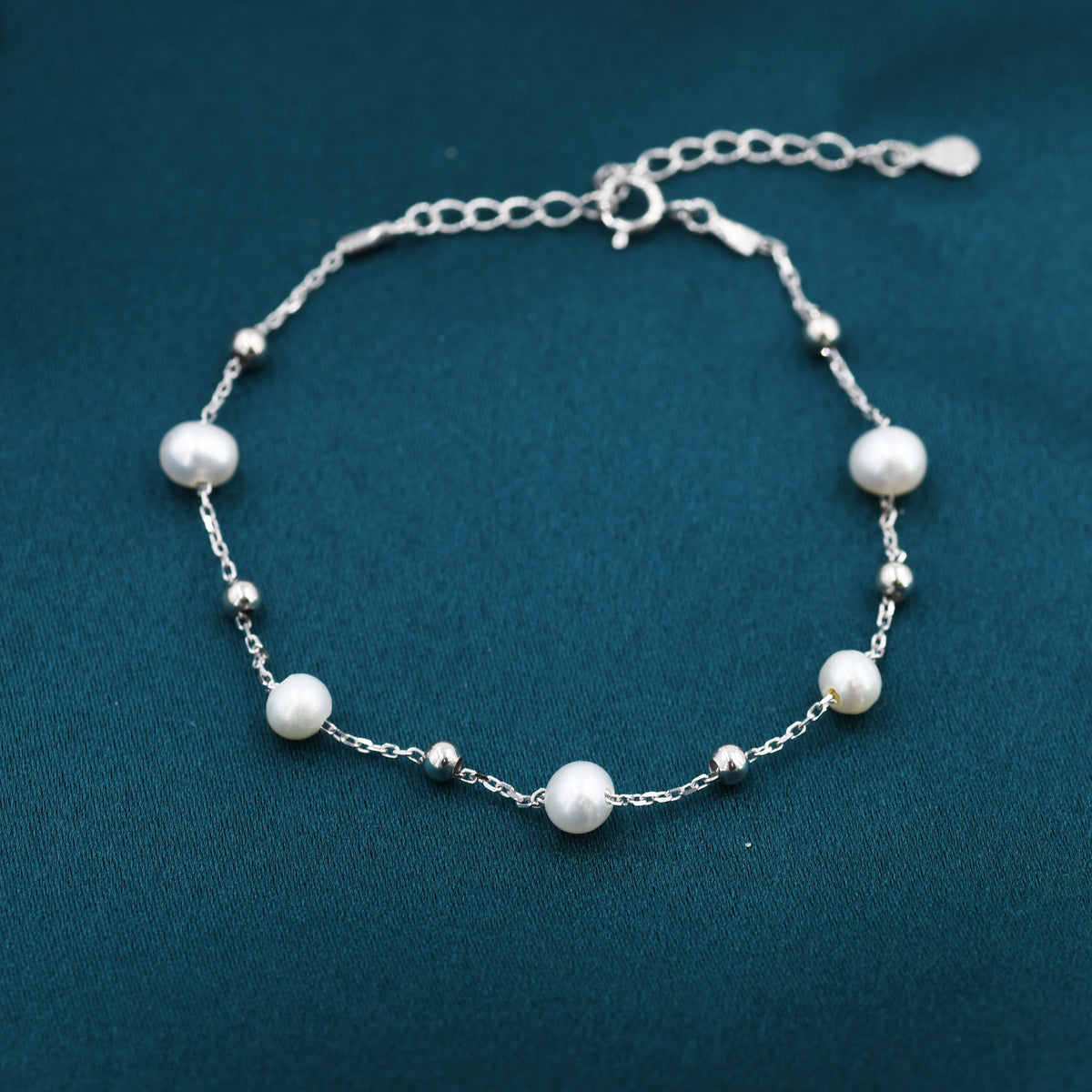 Sterling Silver Delicate Pearl and Silver Ball Beaded Bracelet, Silver or Gold, Genuine Freshwater Keshi Pearls, Natural Pearl Bracelet
