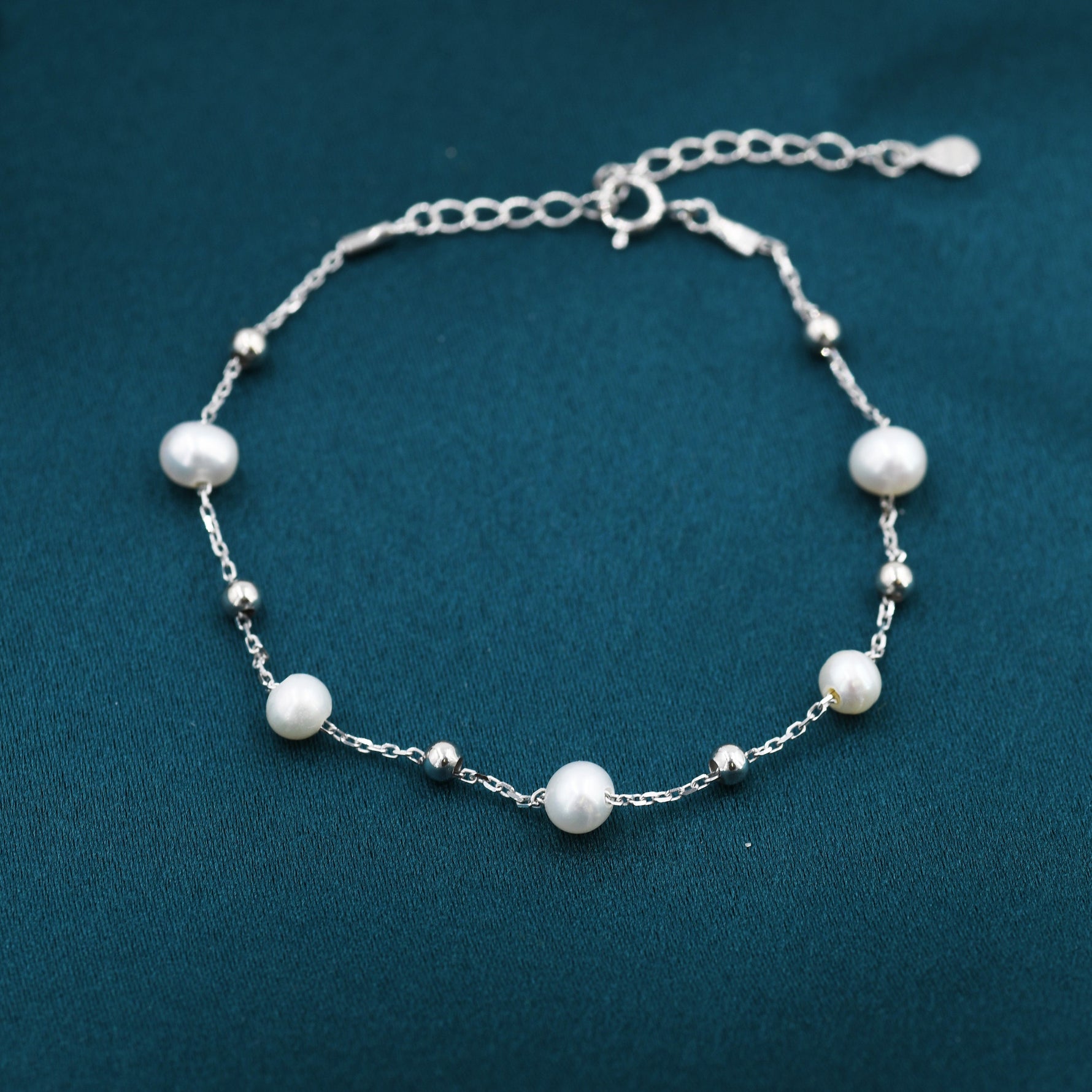 Sterling Silver Delicate Pearl and Silver Ball Beaded Bracelet, Silver or Gold, Genuine Freshwater Keshi Pearls, Natural Pearl Bracelet
