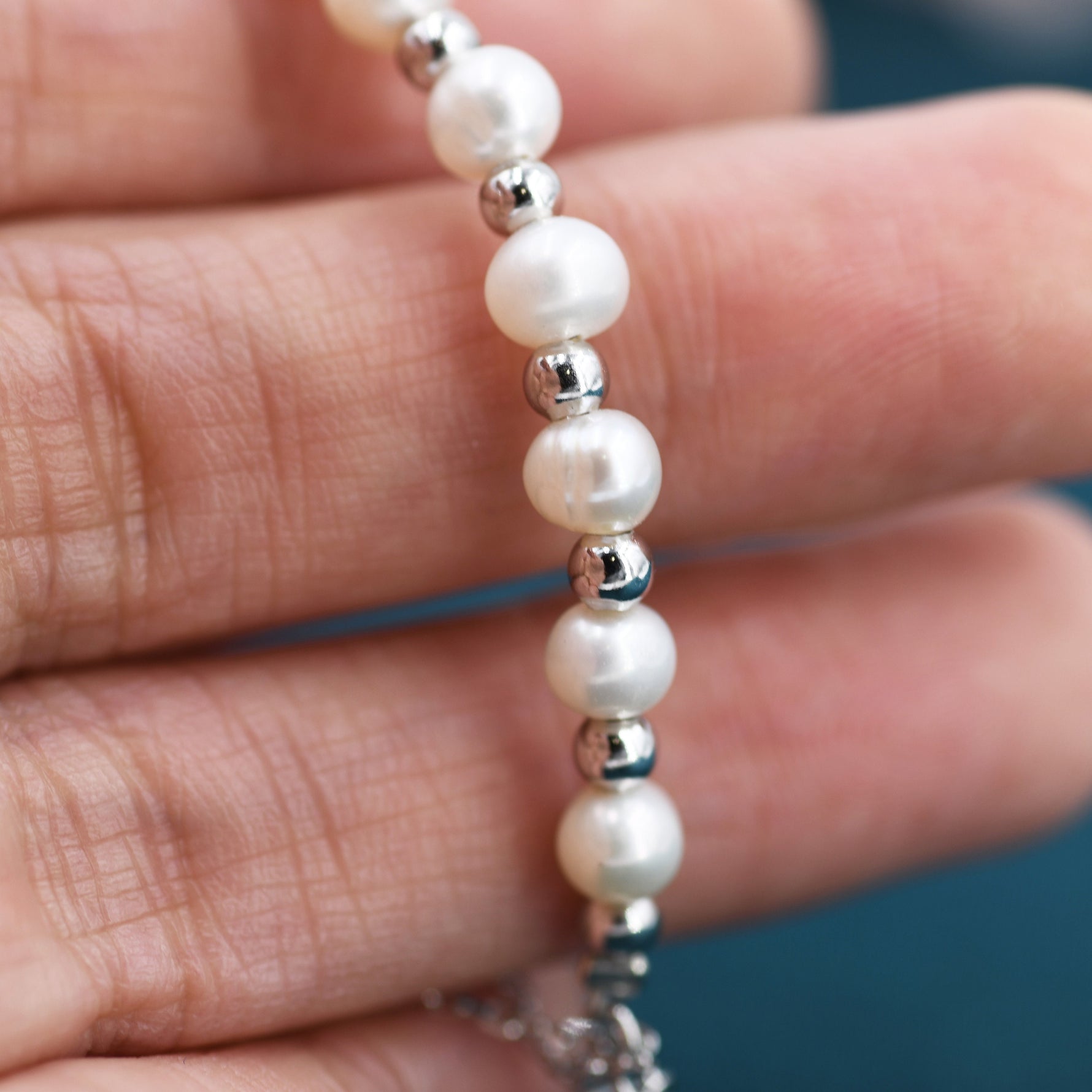 Sterling Silver Freshwater Pearl and Double Strand Beaded Bracelet with a Heart Charm, Silver or Gold, Genuine Pearls, Natural Pearl
