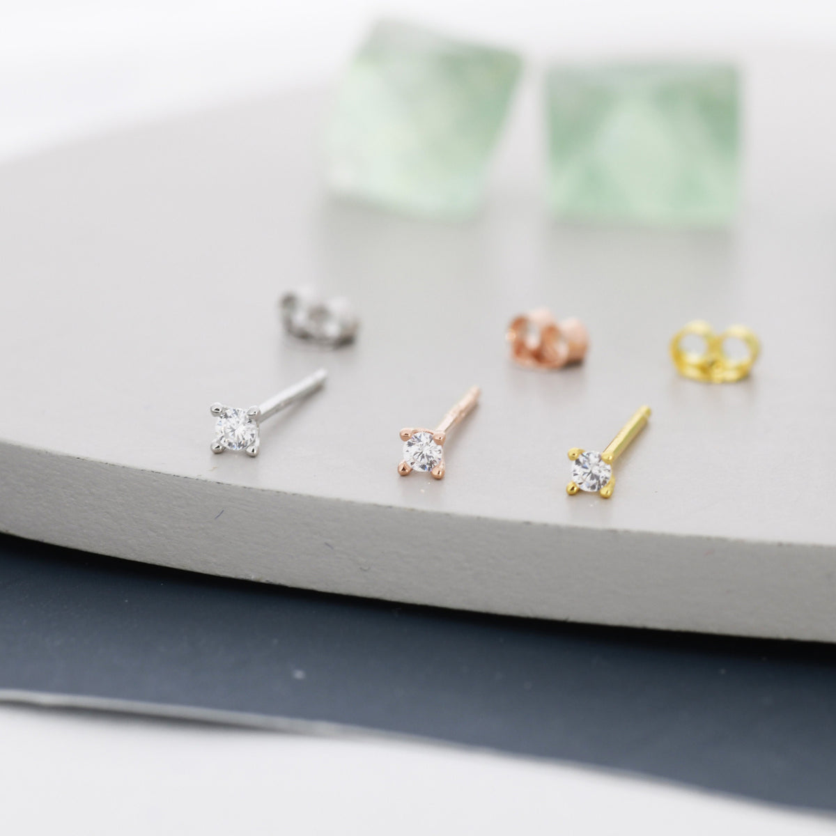 Barely Visible 2mm CZ Stud in Sterling Silver, Silver, Gold or Rose Gold, Extra Tiny CZ Stud