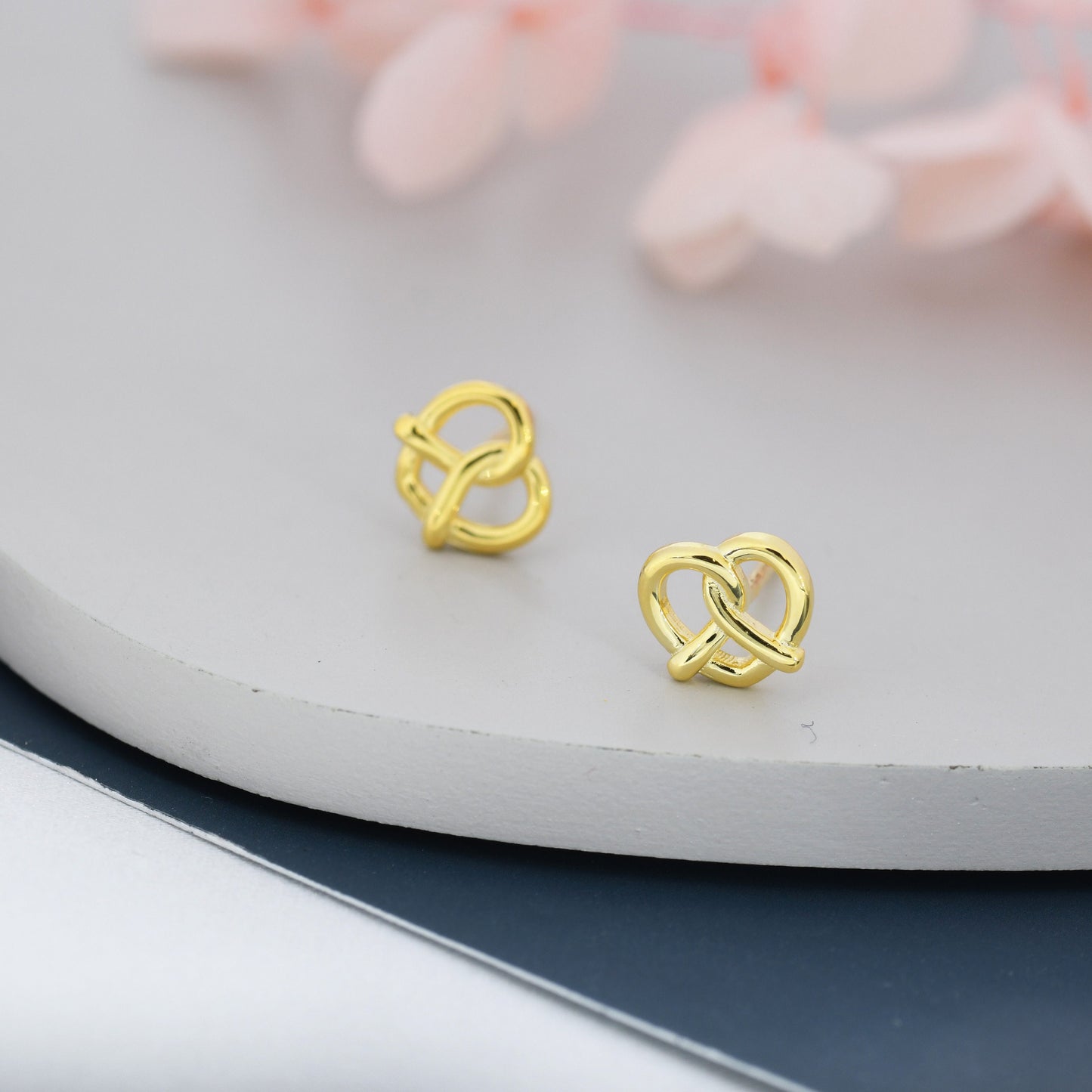 Extra Tiny Pretzel Heart Knot Earrings in Sterling Silver, Silver, Gold or Rose Gold, Knot Earrings, Heart Earrings, Pretzel Earrings