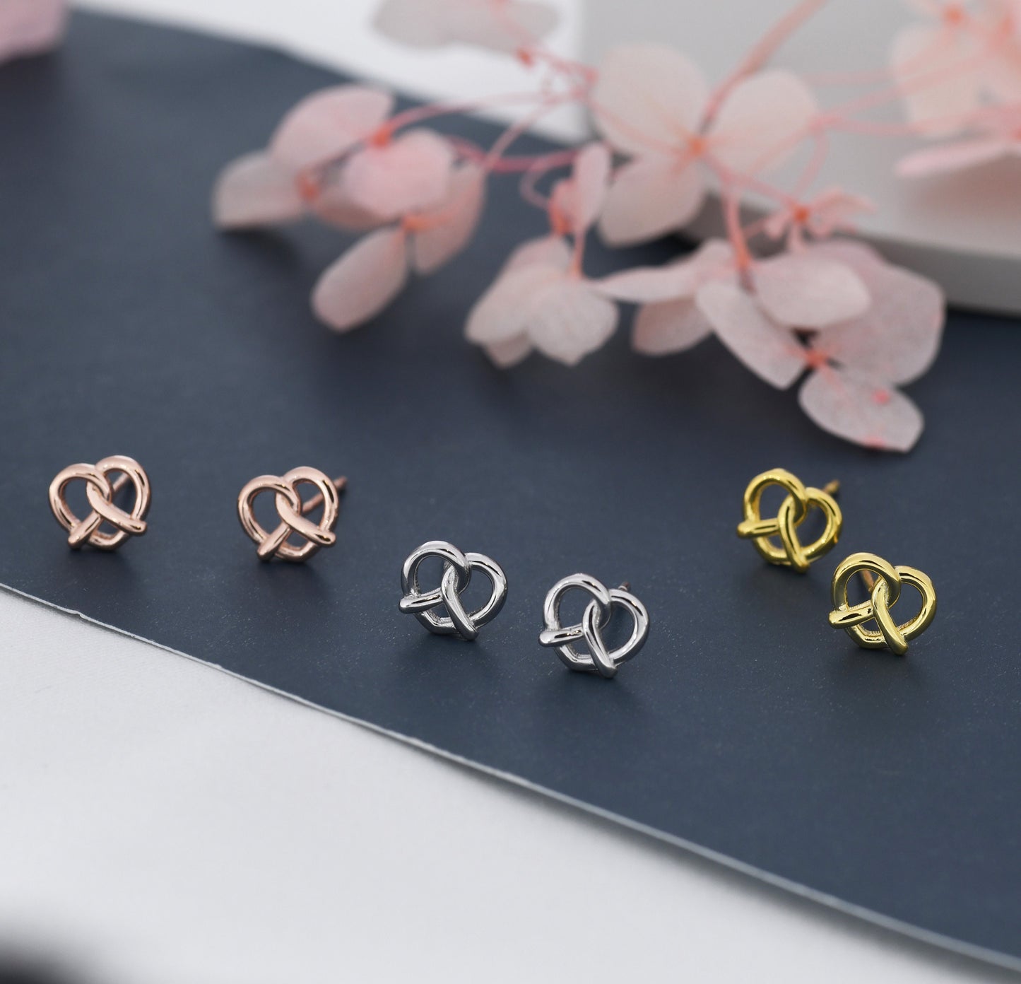 Extra Tiny Pretzel Heart Knot Earrings in Sterling Silver, Silver, Gold or Rose Gold, Knot Earrings, Heart Earrings, Pretzel Earrings