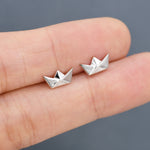 Origami Paper Boat Stud Earrings in Sterling Silver, Silver, Gold or Rose Gold, Boat Earrings, Origami Earrings