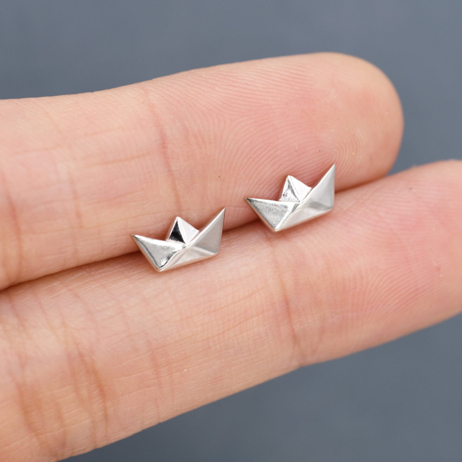 Origami Paper Boat Stud Earrings in Sterling Silver, Silver, Gold or Rose Gold, Boat Earrings, Origami Earrings