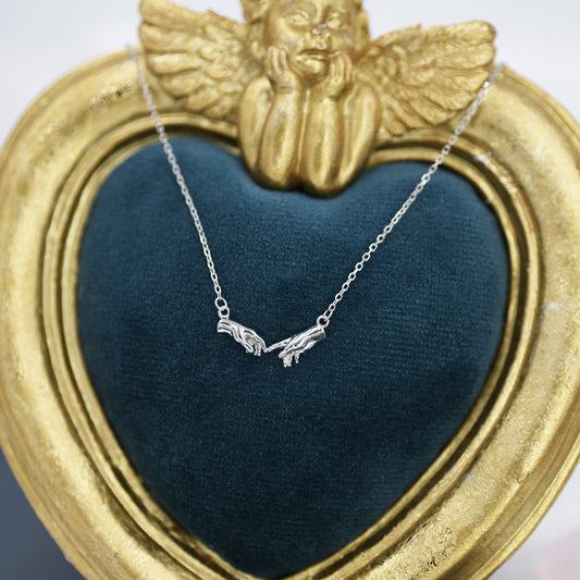 Sterling Silver Hand Necklace, Creation of Adam Necklace, Silver or Gold