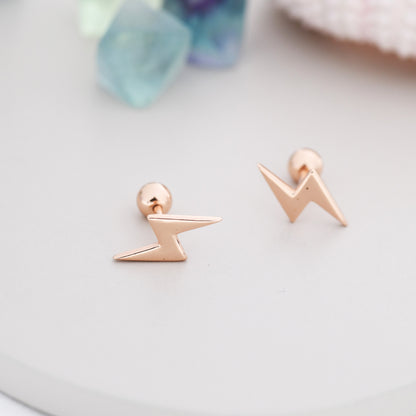 Lightning Bolt Barbell Earrings in Sterling Silver, Screw Back Lightning Bolt Earrings