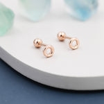 Tiny Circle Barbell Earrings in Sterling Silver, Open Circle Screw Back Earrings, Silver, Gold or Rose Gold, Minimalist Geometric Design
