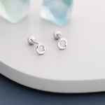 Tiny Circle Barbell Earrings in Sterling Silver, Open Circle Screw Back Earrings, Silver, Gold or Rose Gold, Minimalist Geometric Design
