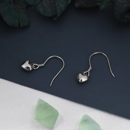 Extra Tiny Dangling Heart Drop Hook Earrings in Sterling Silver, Tiny Heart Earrings, Tiny Heart Drop Earrings, Silver Heart Earrings