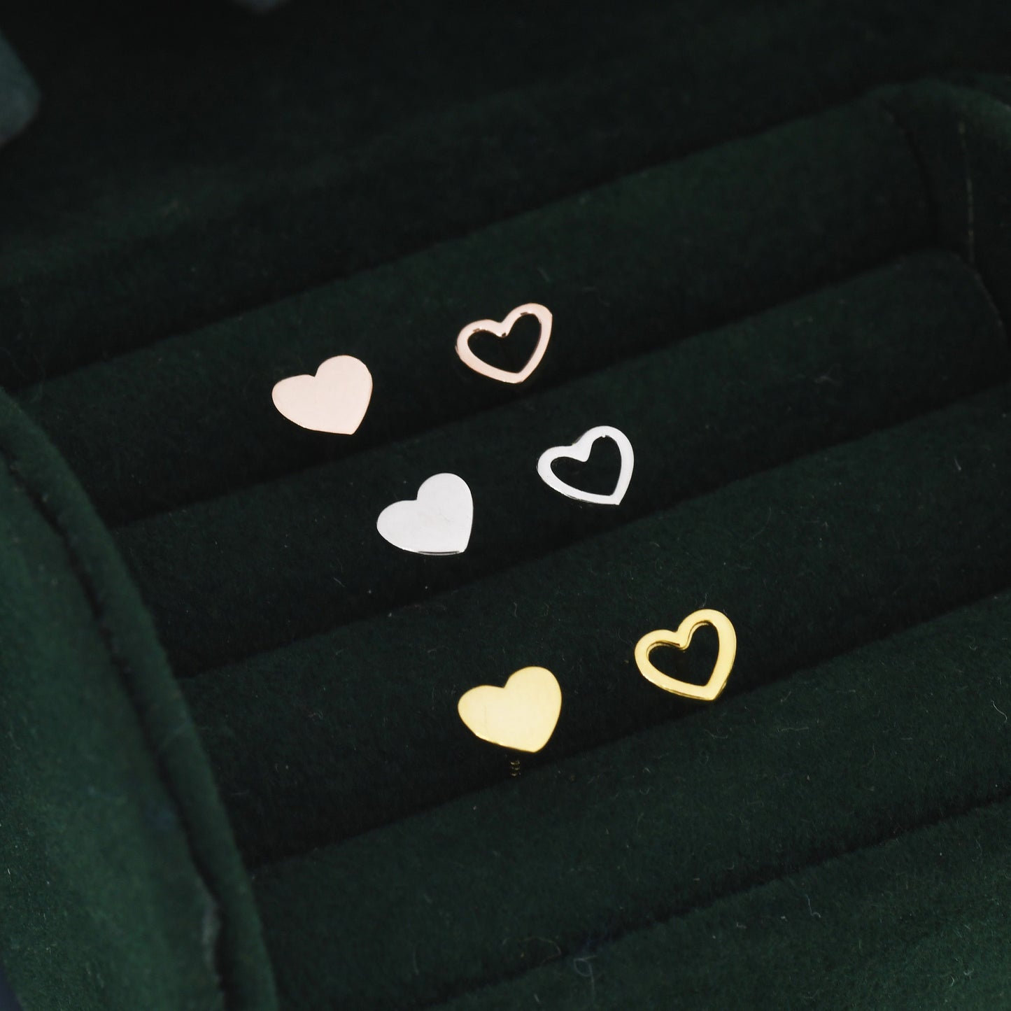 Mismatched Heart Small Stud Earrings in Sterling Silver, Asymmetric Open Heart Stud Earrings, Gold, Silver and Rose Gold