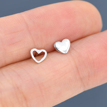 Mismatched Heart Small Stud Earrings in Sterling Silver, Asymmetric Open Heart Stud Earrings, Gold, Silver and Rose Gold