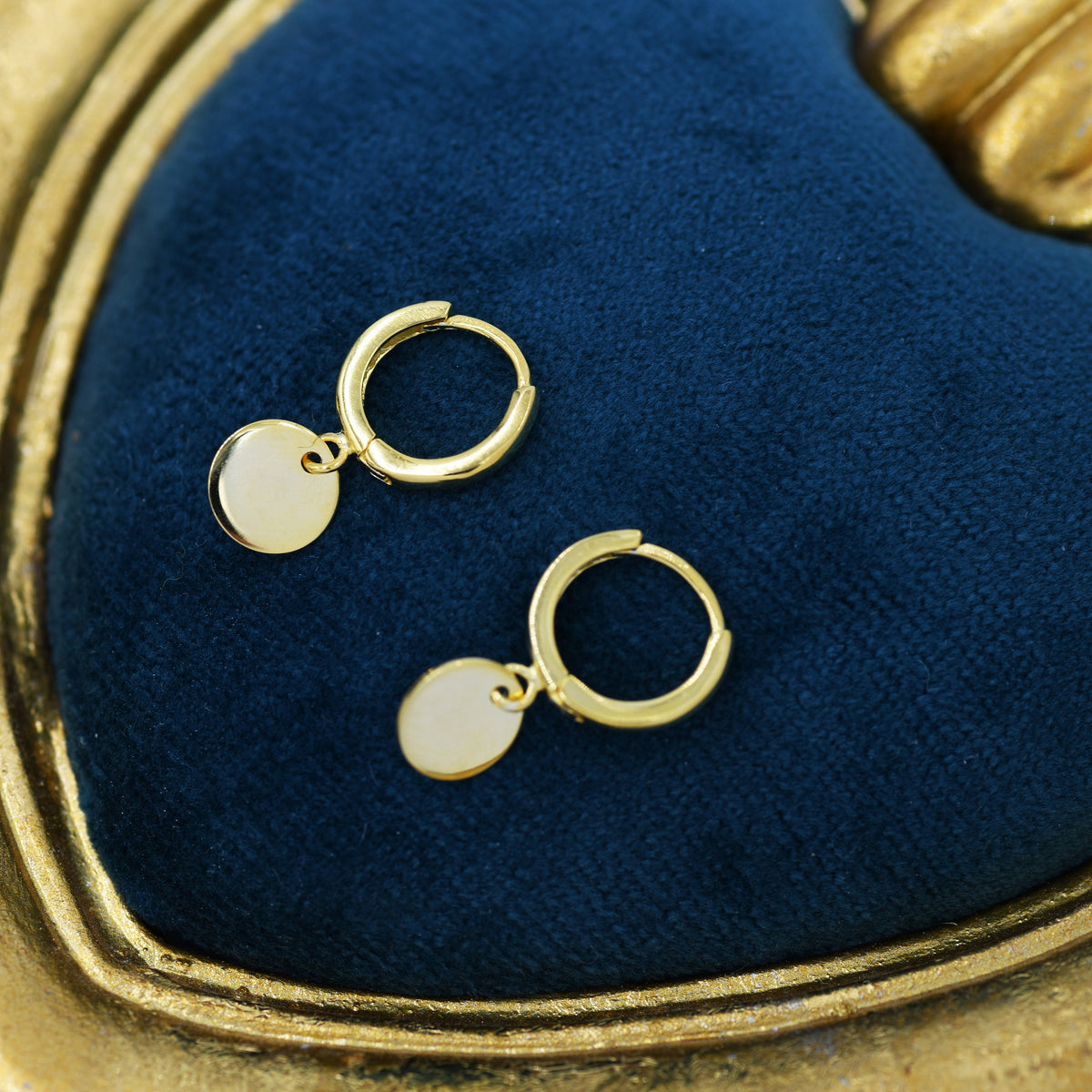 Sterling Silver Round Disk Drop Earrings, Silver or Gold, Huggie Hoop Earrings with Dangling Coins, Coin Earrings, Hoop Earrings, Disk Charm