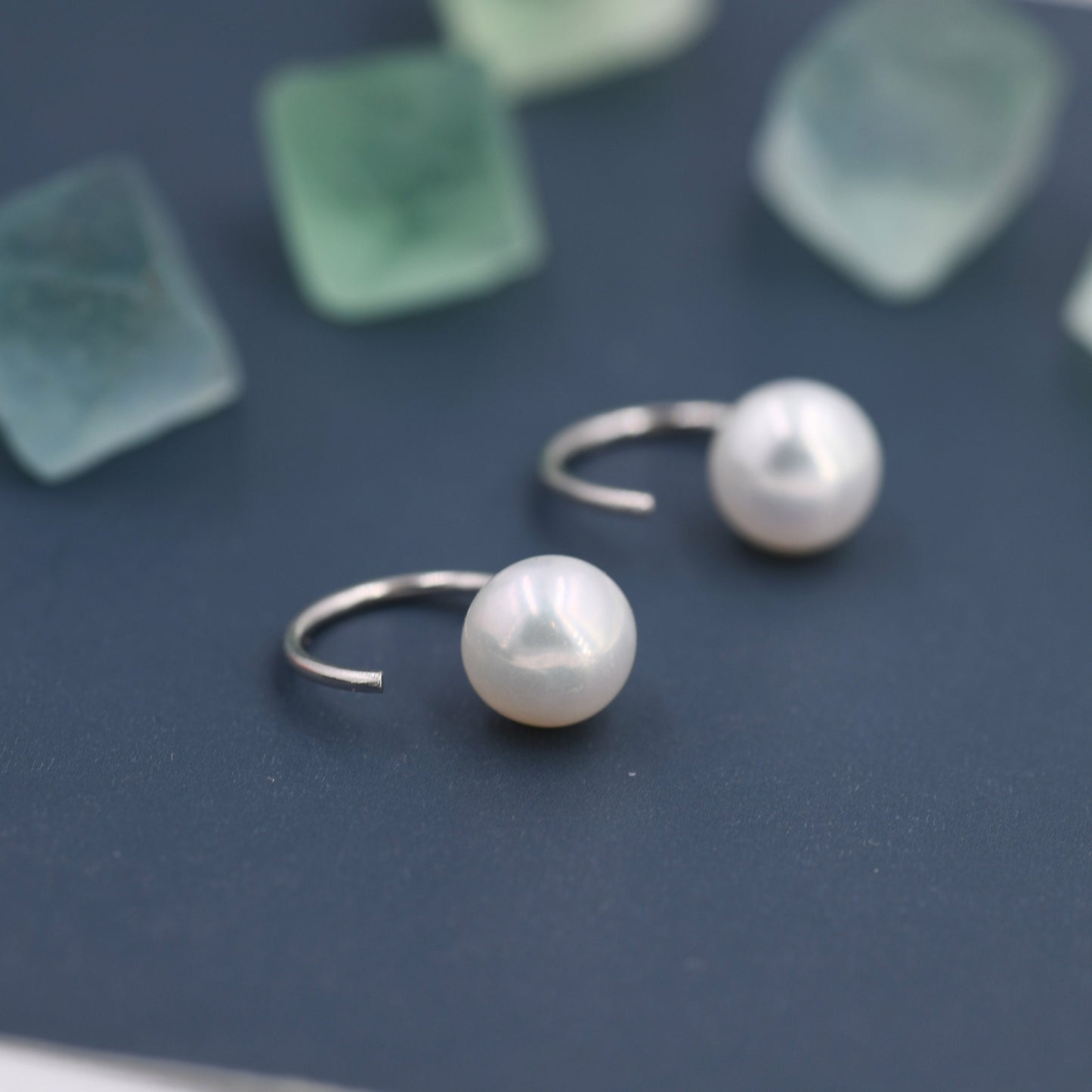 Pearl Huggie Hoops in Sterling Silver, Genuine Freshwater Pearl Semi Hoop Earrings, Open Hoop Earrings, Natural Pearl Hoops