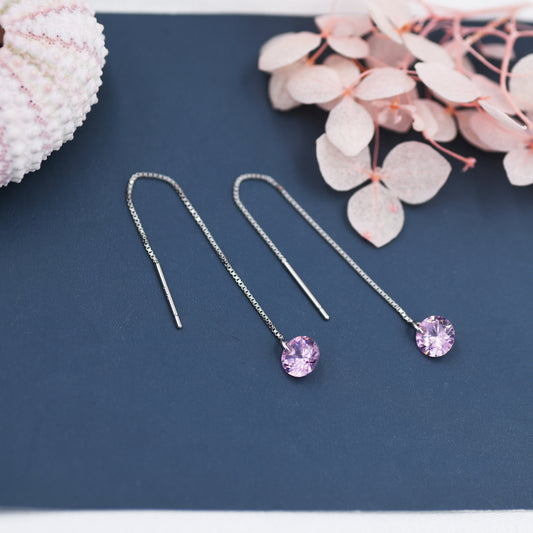 Alexandrite Pink CZ Dot Threader Earrings in Sterling Silver, Silver or Gold, Minimalist Ear Threaders, October Birthstone