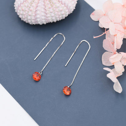 Garnet Red CZ Dot Threader Earrings in Sterling Silver,  Minimalist Ear Threaders, January Birthstone