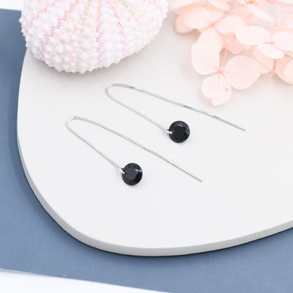 Black CZ Dot Threader Earrings in Sterling Silver,  Minimalist Ear Threaders,  Black Diamond Threaders