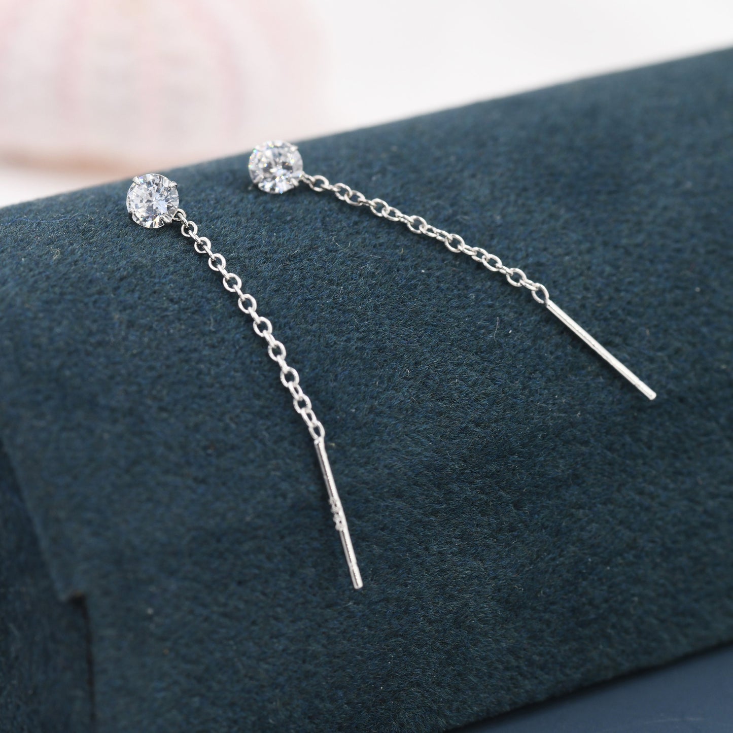 Sterling Silver CZ Threader Earrings, CZ Ear Jacket Earrings, Crystal Ear Threaders