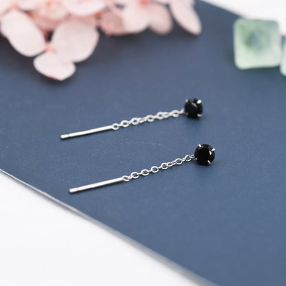 Sterling Silver Black Diamond CZ Threader Earrings, CZ Ear Jacket Earrings, Crystal Ear Threaders