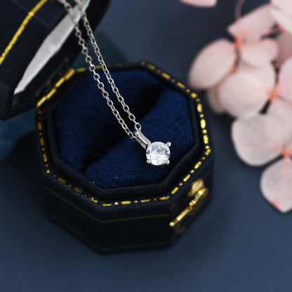 0.3 Ct Extra Tiny CZ Pendant Necklace in Sterling Silver, Minimalist Diamond Necklace, Simulated Diamond Necklace