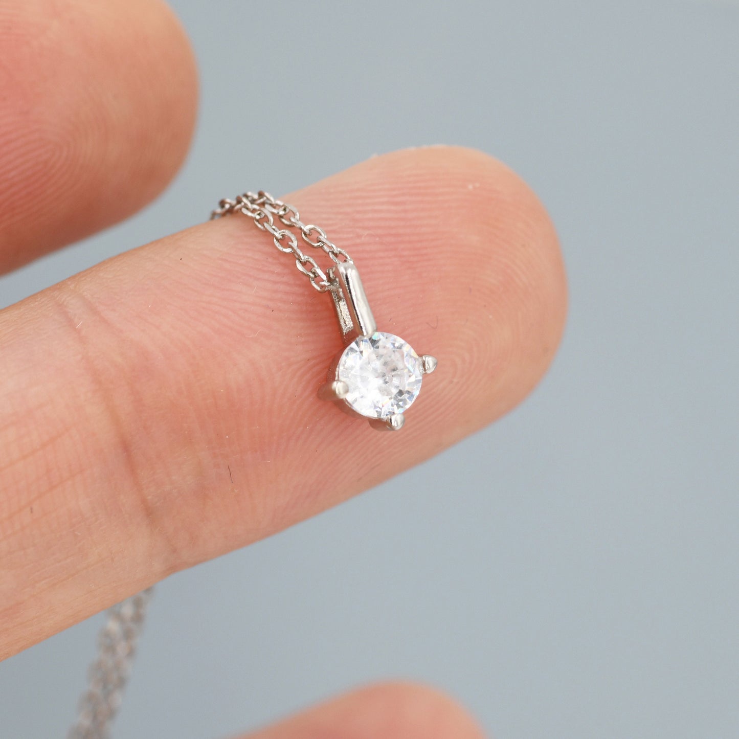 0.3 Ct Extra Tiny CZ Pendant Necklace in Sterling Silver, Minimalist Diamond Necklace, Simulated Diamond Necklace