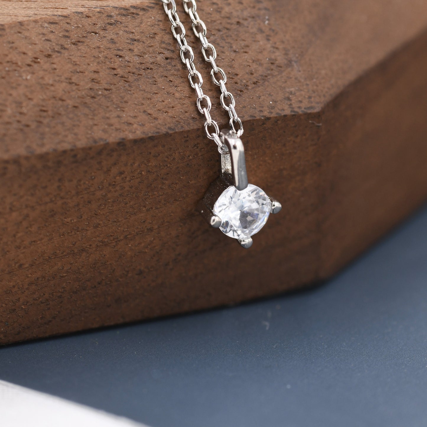 0.3 Ct Extra Tiny CZ Pendant Necklace in Sterling Silver, Minimalist Diamond Necklace, Simulated Diamond Necklace