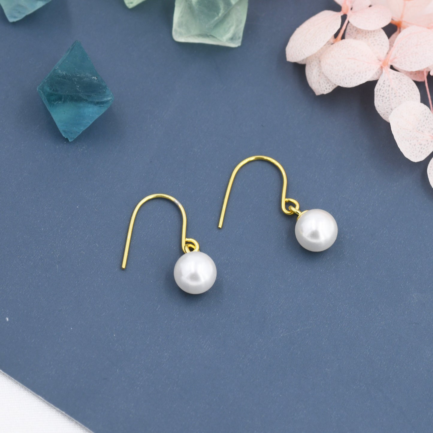 Sterling Silver Mother of Pearl Drop Hook Earrings, Silver or Gold, Pearl Drop Earrings, Pearl Dangle Earrings