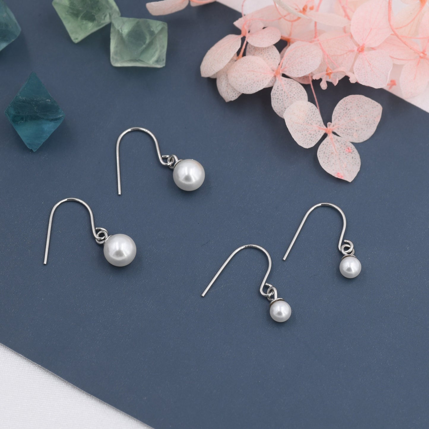 Sterling Silver Mother of Pearl Drop Hook Earrings, Silver or Gold, Pearl Drop Earrings, Pearl Dangle Earrings