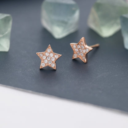 CZ Star Stud Earrings in Sterling Silver, Silver or Rose Gold, Star Pave Crystal Earrings, Star Stud, Sparkly Star Earrings