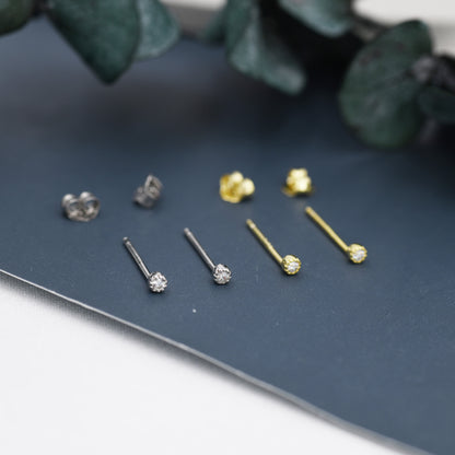 Extra Tiny 2mm CZ Stud Earrings, Barely Visible CZ Earrings in Sterling Silver, Stacking Earrings, Extra Small Crystal Stud Earrings