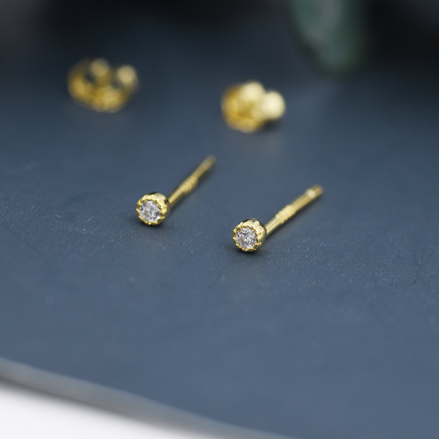 Extra Tiny 2mm CZ Stud Earrings, Barely Visible CZ Earrings in Sterling Silver, Stacking Earrings, Extra Small Crystal Stud Earrings