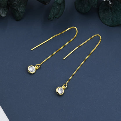 CZ Dot Threader Earrings in Sterling Silver, Silver or Gold, Minimalist Ear Threaders, Sparkly Crystal Threaders, 7cm Threaders