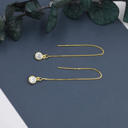 CZ Dot Threader Earrings in Sterling Silver, Silver or Gold, Minimalist Ear Threaders, Sparkly Crystal Threaders, 7cm Threaders