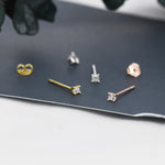 Barely Visible 2mm CZ Stud in Sterling Silver, Silver, Gold or Rose Gold, Extra Tiny CZ Stud