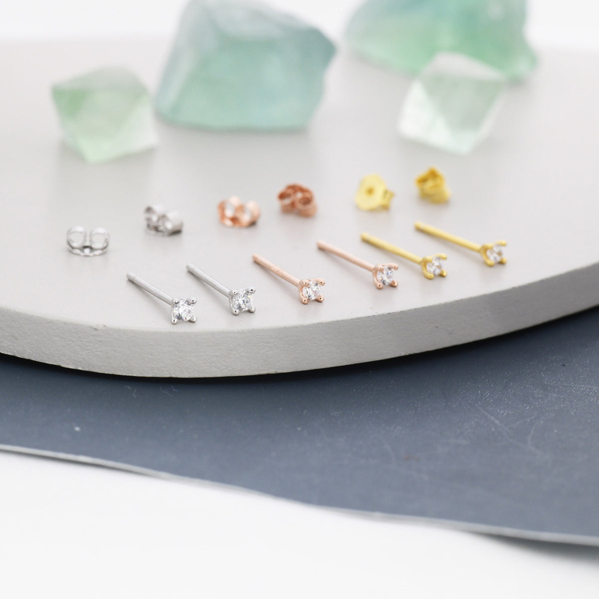 Barely Visible 2mm CZ Stud in Sterling Silver, Silver, Gold or Rose Gold, Extra Tiny CZ Stud