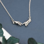 Sterling Silver Hand Necklace, Creation of Adam Necklace, Silver or Gold