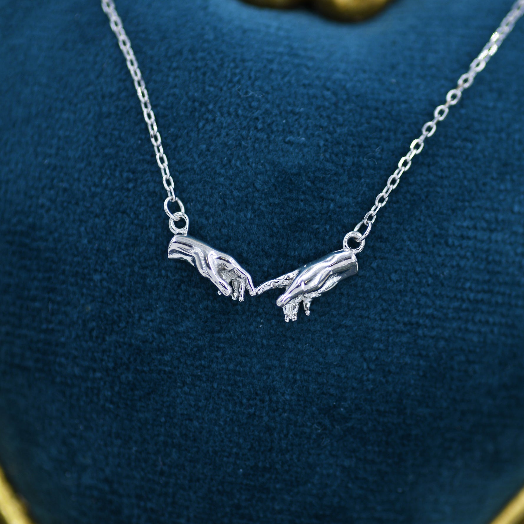 Sterling Silver Hand Necklace, Creation of Adam Necklace, Silver or Gold