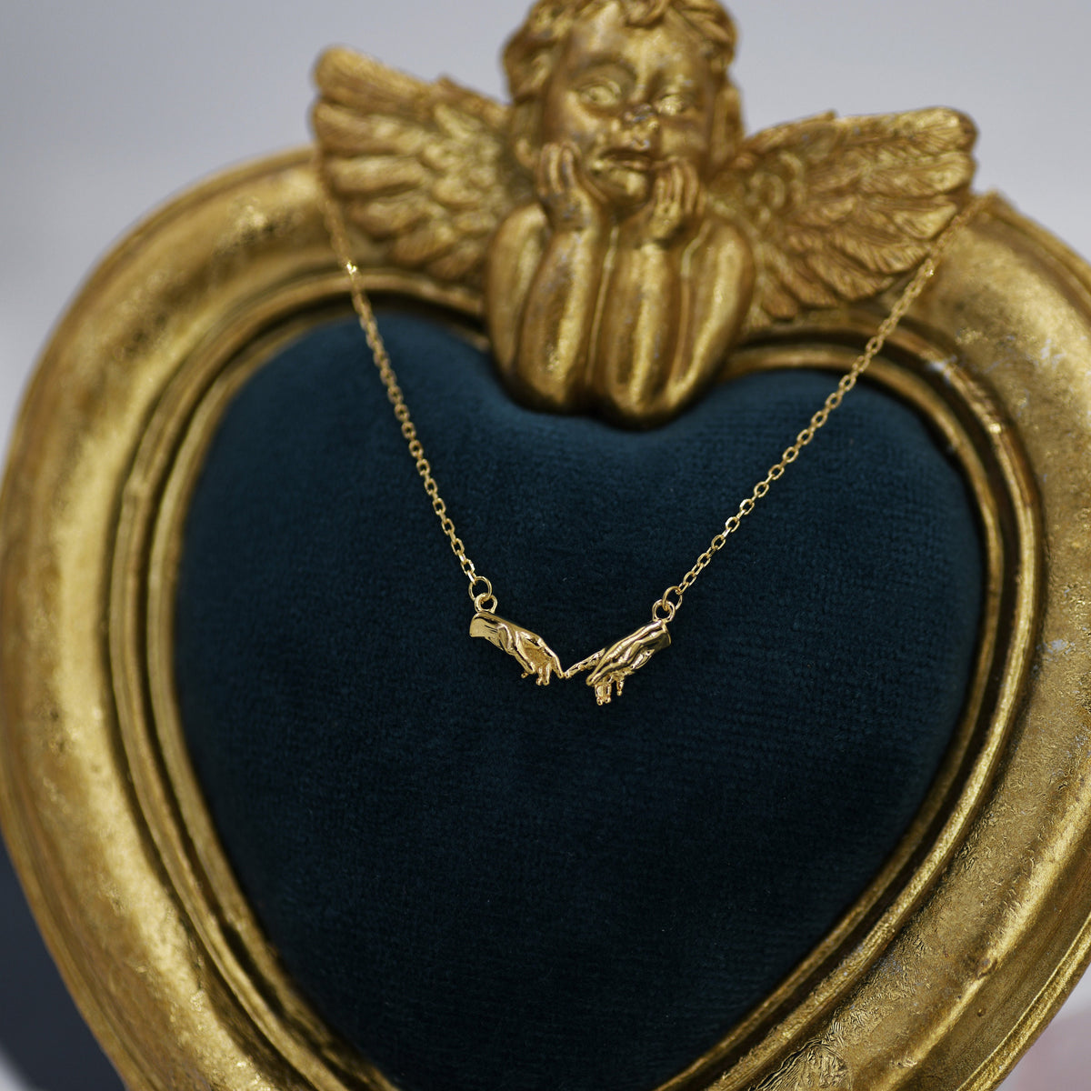 Sterling Silver Hand Necklace, Creation of Adam Necklace, Silver or Gold