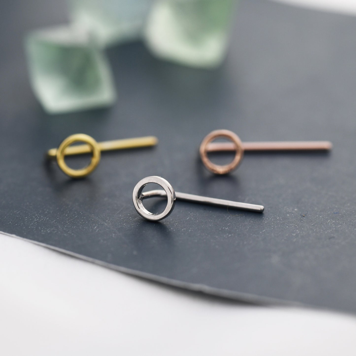 Mini Circle Ear Jacket in Sterling Silver, Silver, Gold or Rose Gold, Tiny Circle Threader Earrings, Minimalist and Geometric