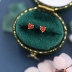 Genuine Carnelian Crystal Heart Stud Earrings in Sterling Silver, Heart Stud Earrings, Tiny Heart Earrings