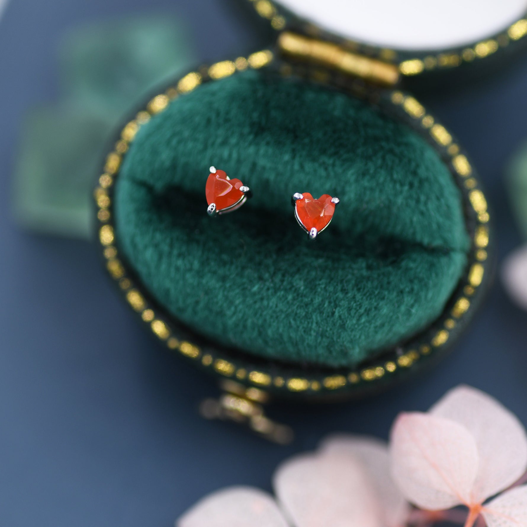 Genuine Carnelian Crystal Heart Stud Earrings in Sterling Silver, Heart Stud Earrings, Tiny Heart Earrings