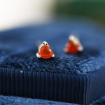 Genuine Carnelian Crystal Heart Stud Earrings in Sterling Silver, Heart Stud Earrings, Tiny Heart Earrings