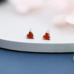 Genuine Carnelian Crystal Heart Stud Earrings in Sterling Silver, Heart Stud Earrings, Tiny Heart Earrings