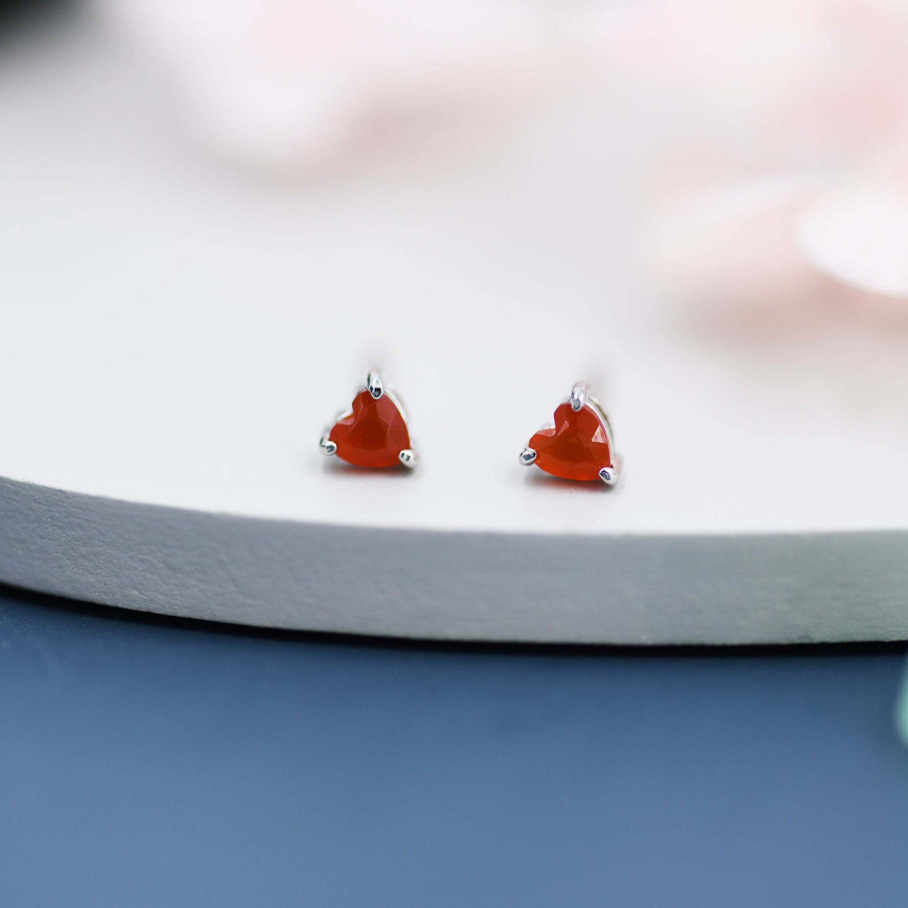 Genuine Carnelian Crystal Heart Stud Earrings in Sterling Silver, Heart Stud Earrings, Tiny Heart Earrings