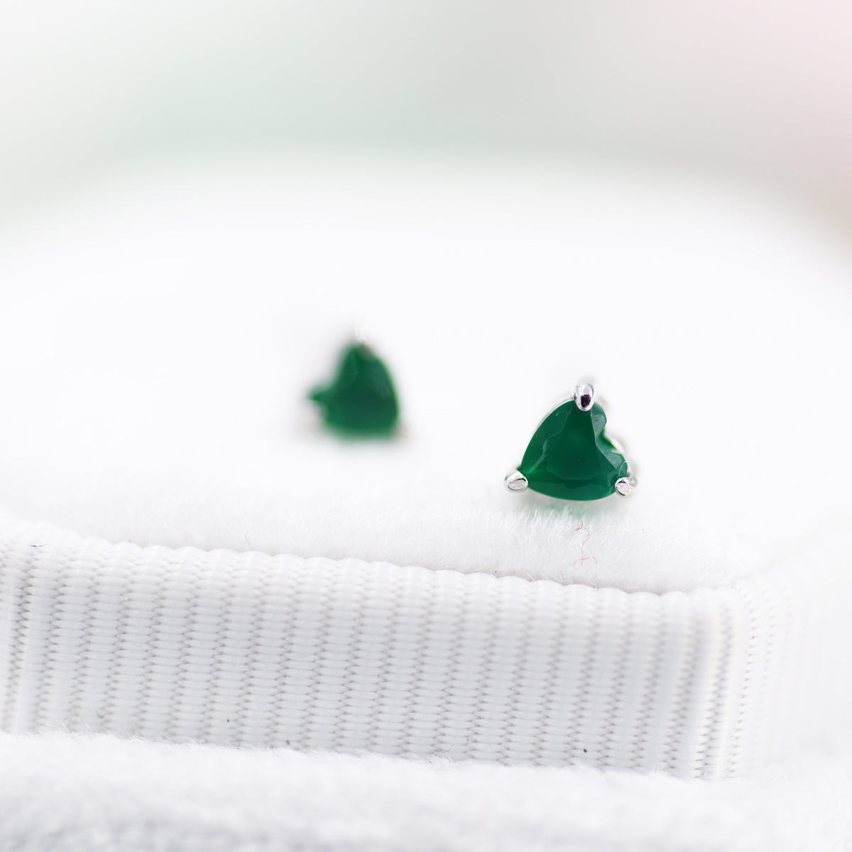 Genuine Green Onyx Heart Stud Earrings in Sterling Silver, Heart Stud Earrings, Tiny Heart Earrings