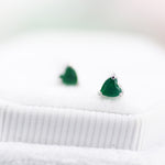 Genuine Green Onyx Heart Stud Earrings in Sterling Silver, Heart Stud Earrings, Tiny Heart Earrings